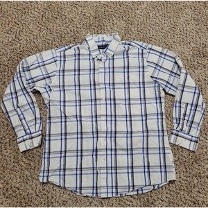 Double Pump Long Sleeve Button Down Shirt White Blue Stripe Men's L 100% Cotton